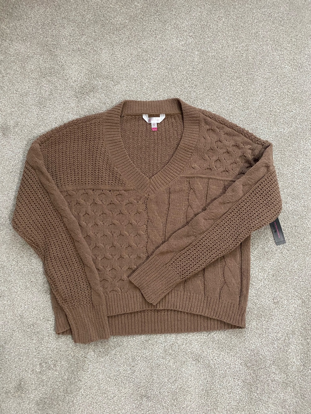 No Boundaries Brown Cable Knit Crewneck Sweater